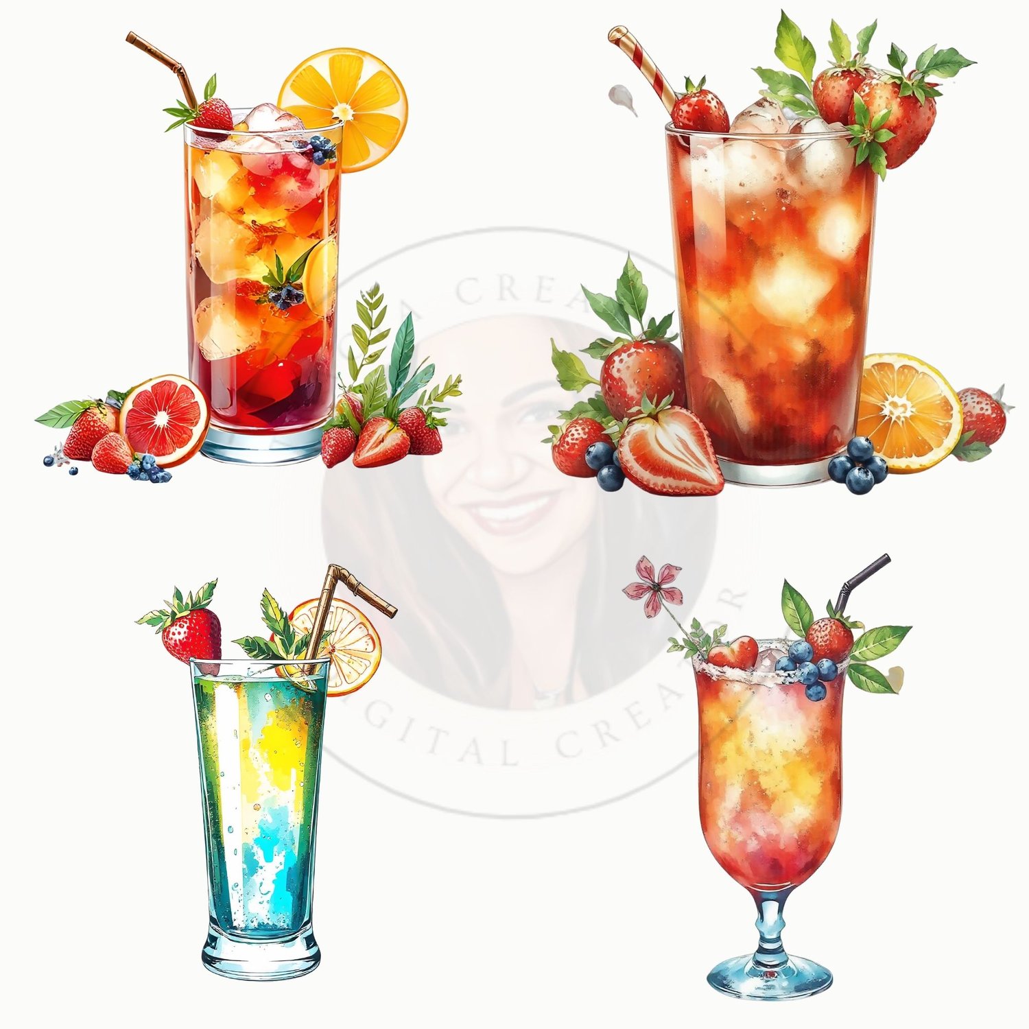 Tropical Cocktails Clipart – 20 High-Res PNG Images for Summer Designs