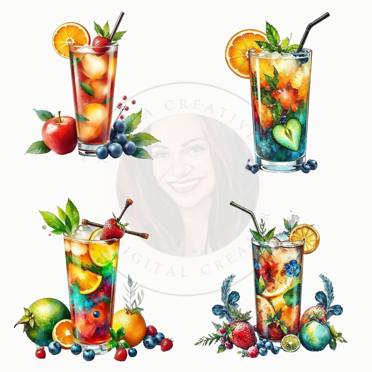 Tropical Cocktails Clipart – 20 High-Res PNG Images for Summer Designs