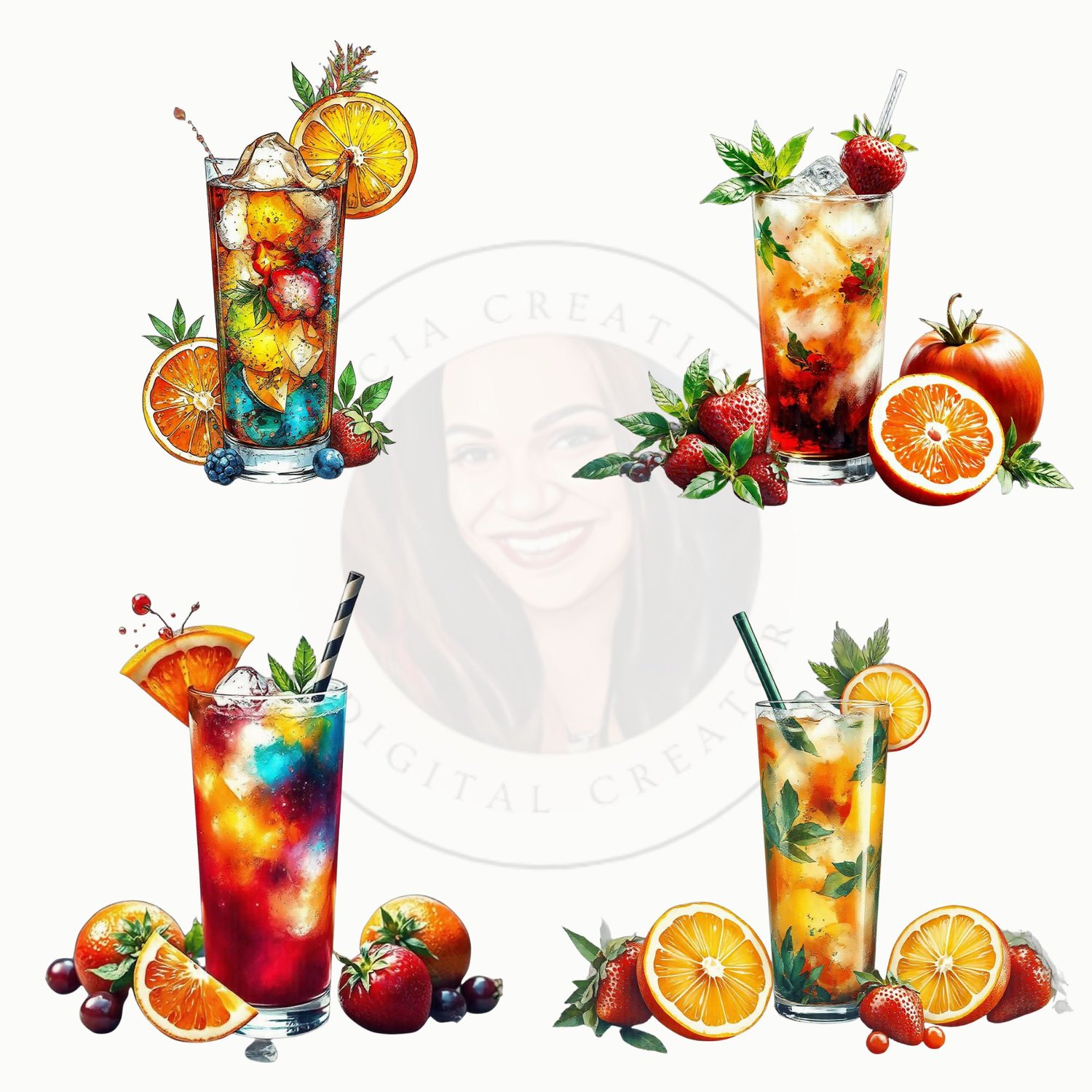 Tropical Cocktails Clipart – 20 High-Res PNG Images for Summer Designs