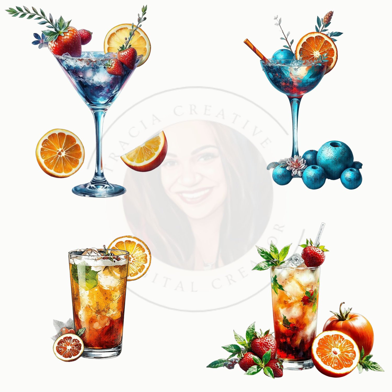 Tropical Cocktails Clipart – 20 High-Res PNG Images for Summer Designs