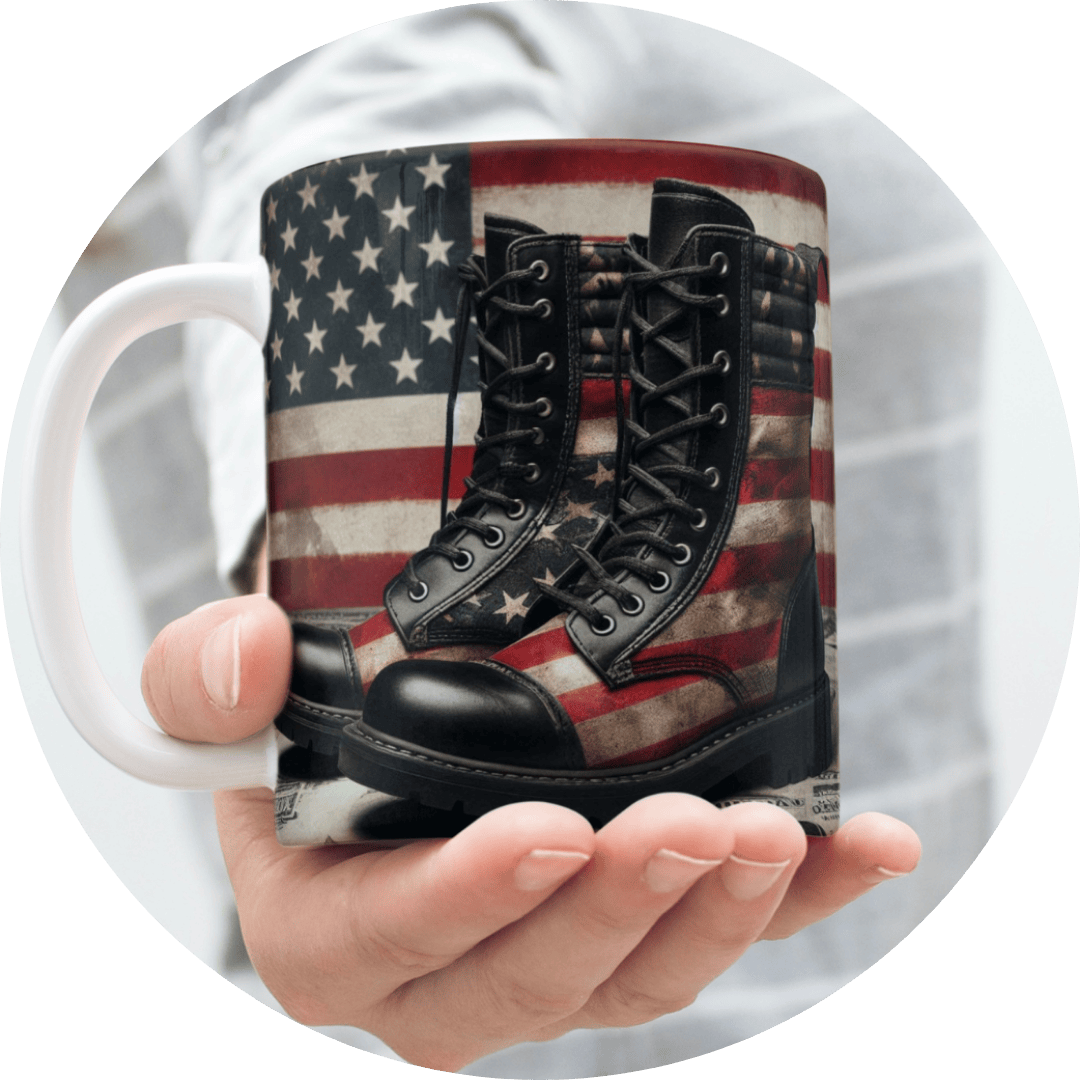 Patriotic Memorial Day Sublimation Mug Wrap design featuring red, white, and blue elements. Perfect for creating custom mugs to honor and celebrate Memorial Day.