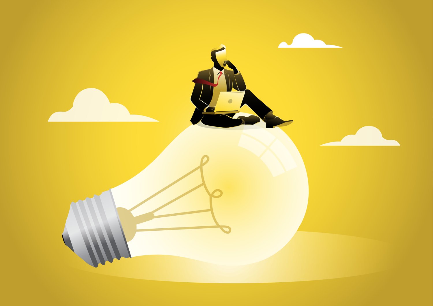 Illustration d'un Homme d'affaires assis sur une ampoule géante
