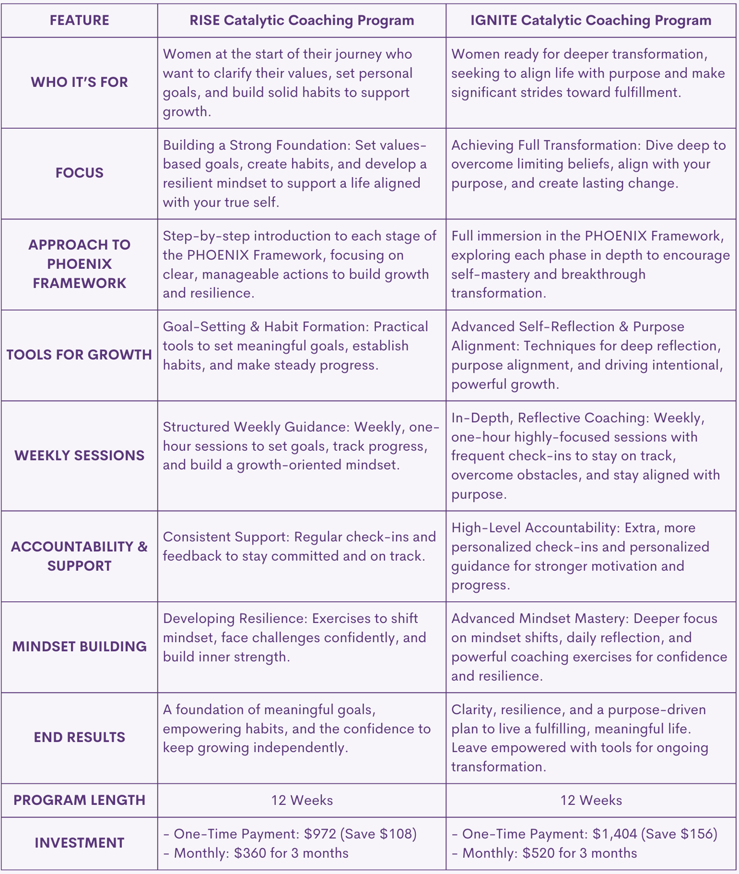 RISE vs. IGNITE Catalytic Coaching Programs