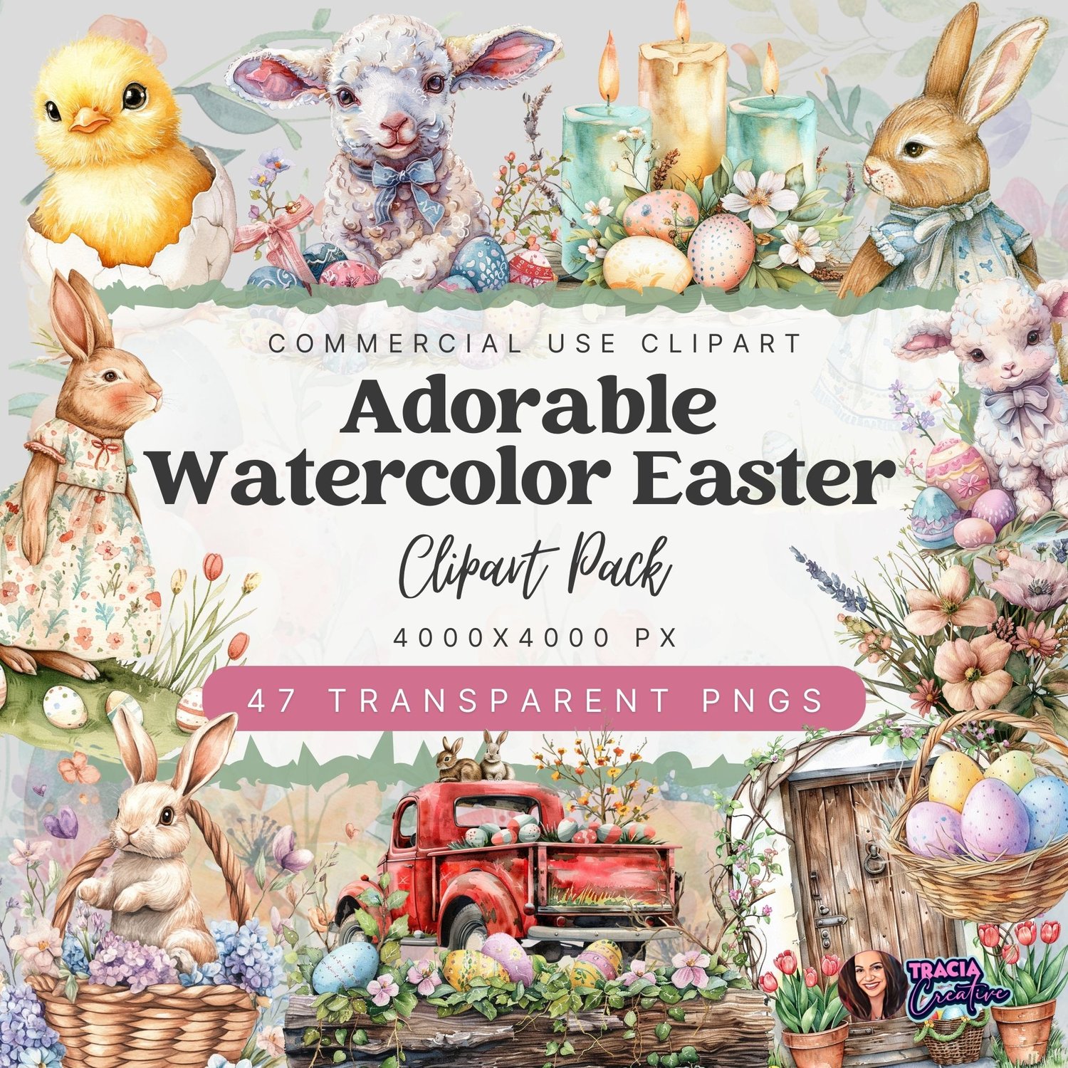 Adorable Watercolor Easter Clipart – 47 High-Res PNG Images for Spring Designs