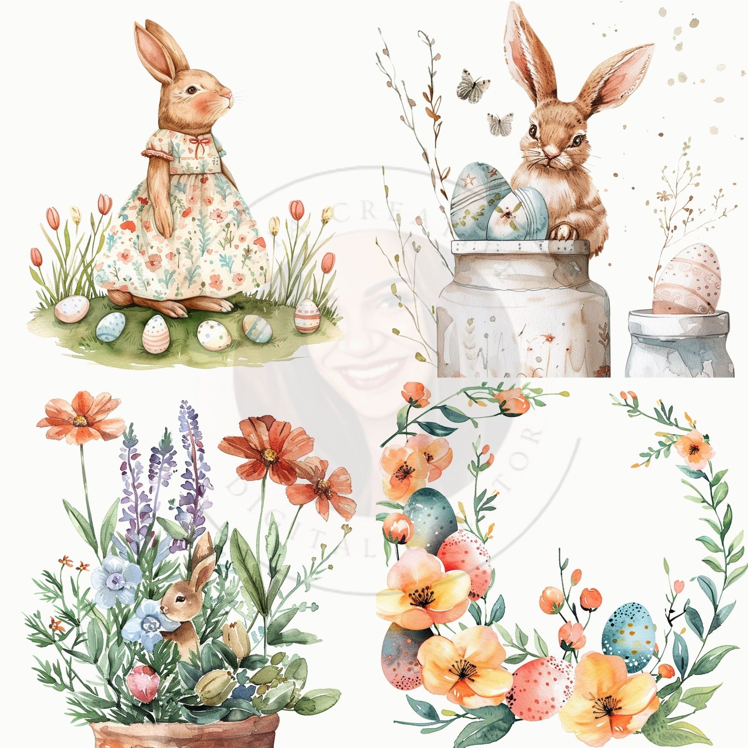 Adorable Watercolor Easter Clipart – 47 High-Res PNG Images for Spring Designs