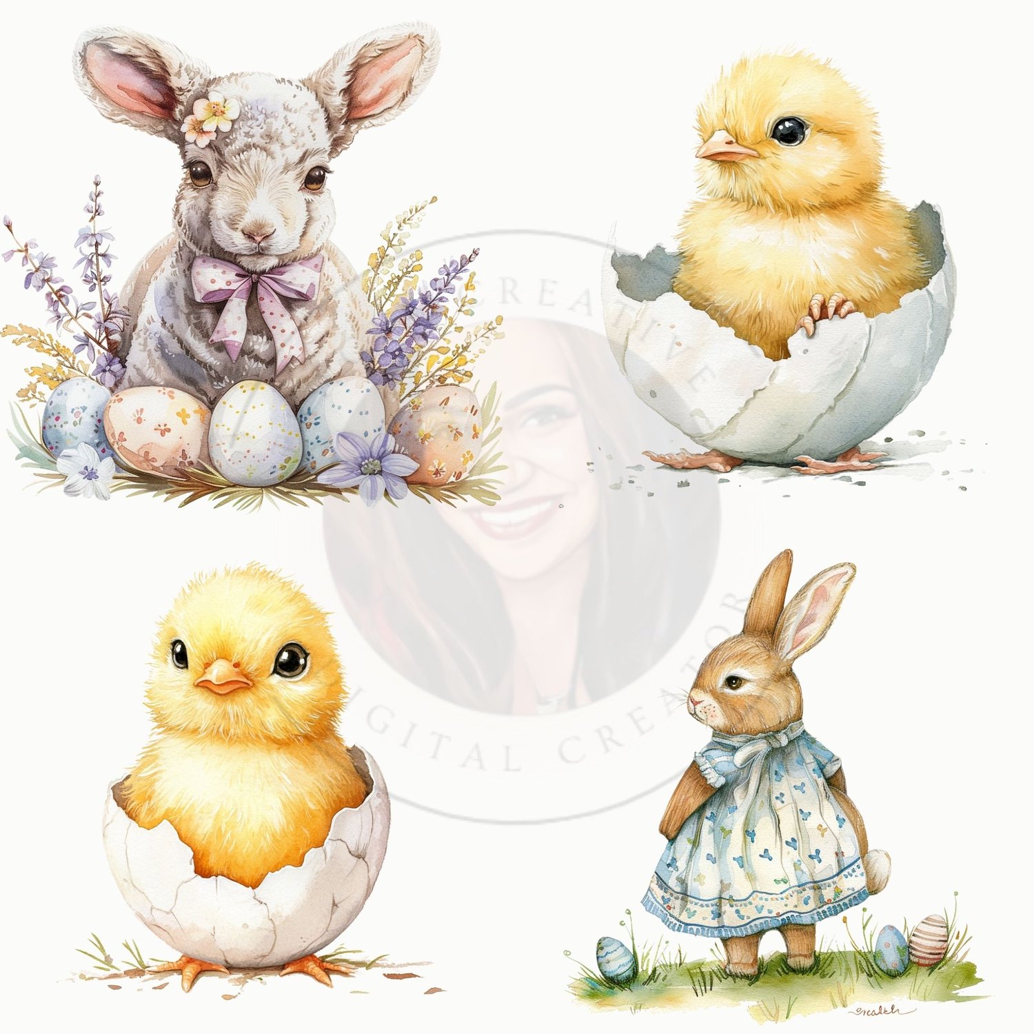 Adorable Watercolor Easter Clipart – 47 High-Res PNG Images for Spring Designs