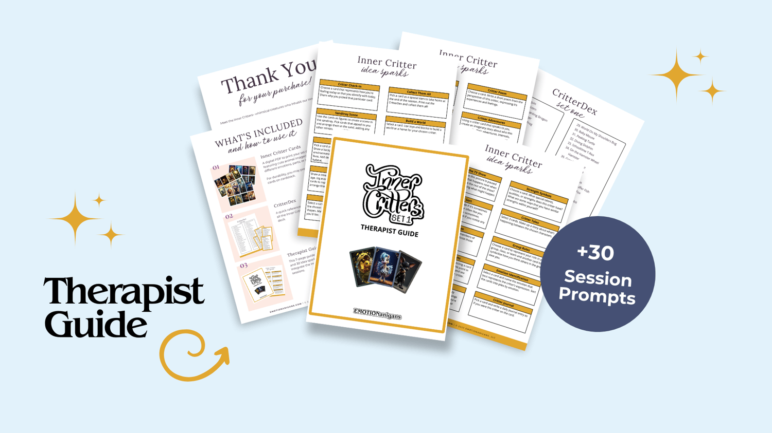 7 page therapist guide with 30 prompts to use in counseling sessions