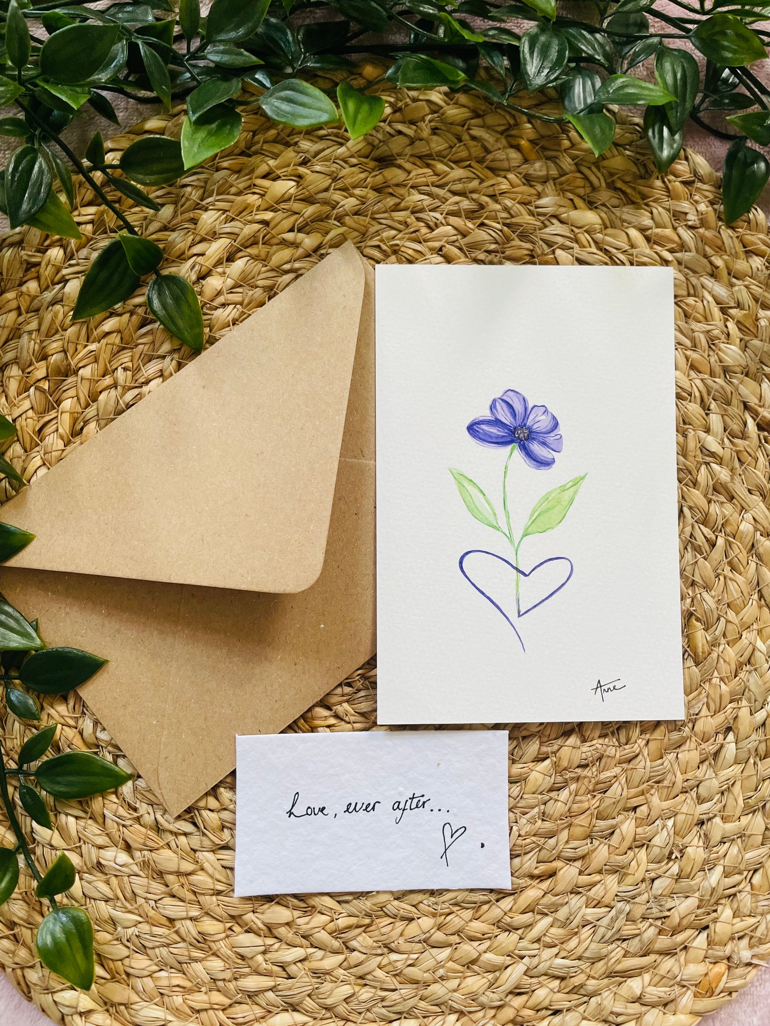Hand painted postcards, eco friendly gifts, purple flowers, thoughtful gifts