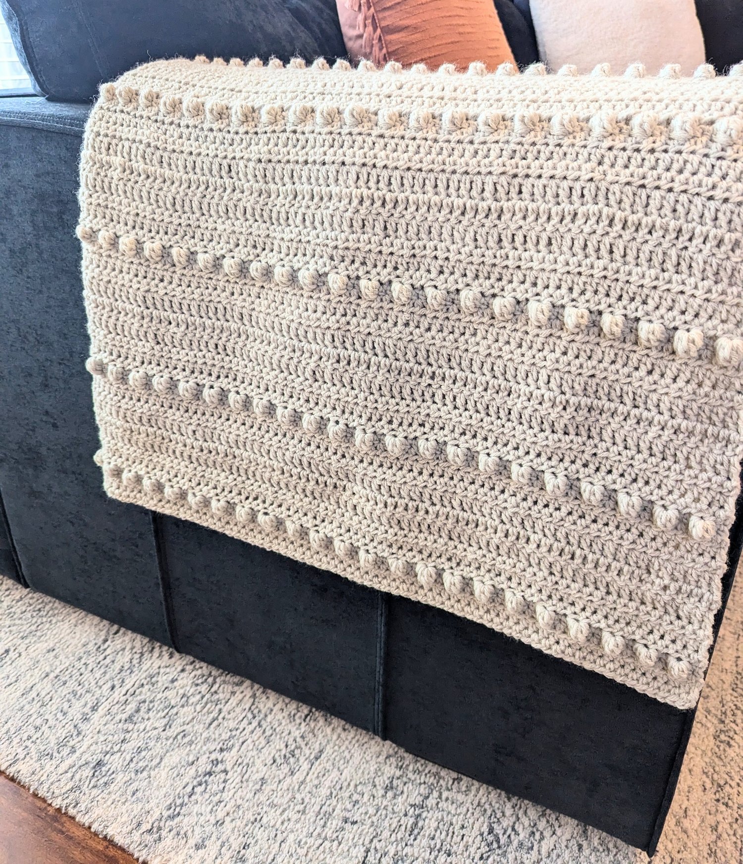 Bobble Blanket Crochet Pattern on couch