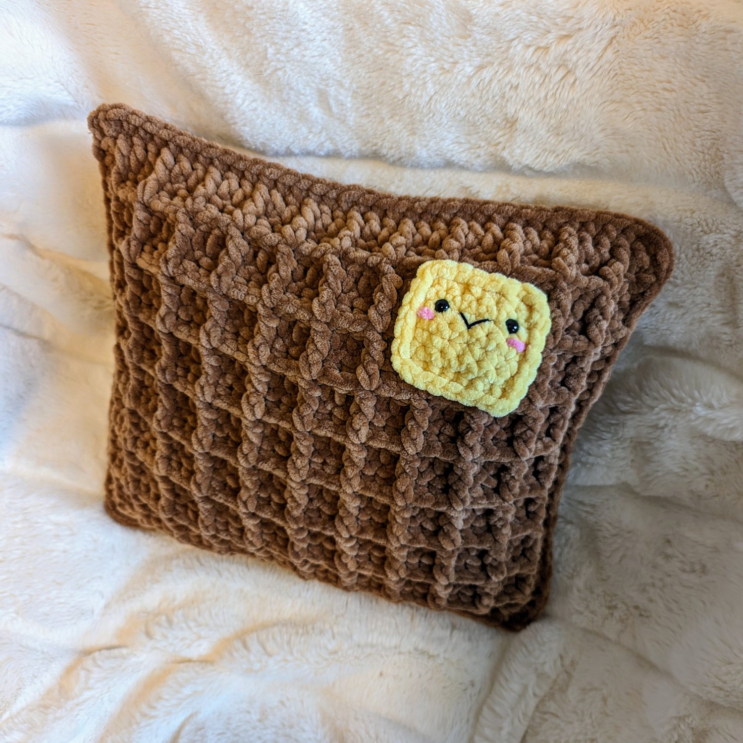 Waffle Pillow Crochet Pattern on couch