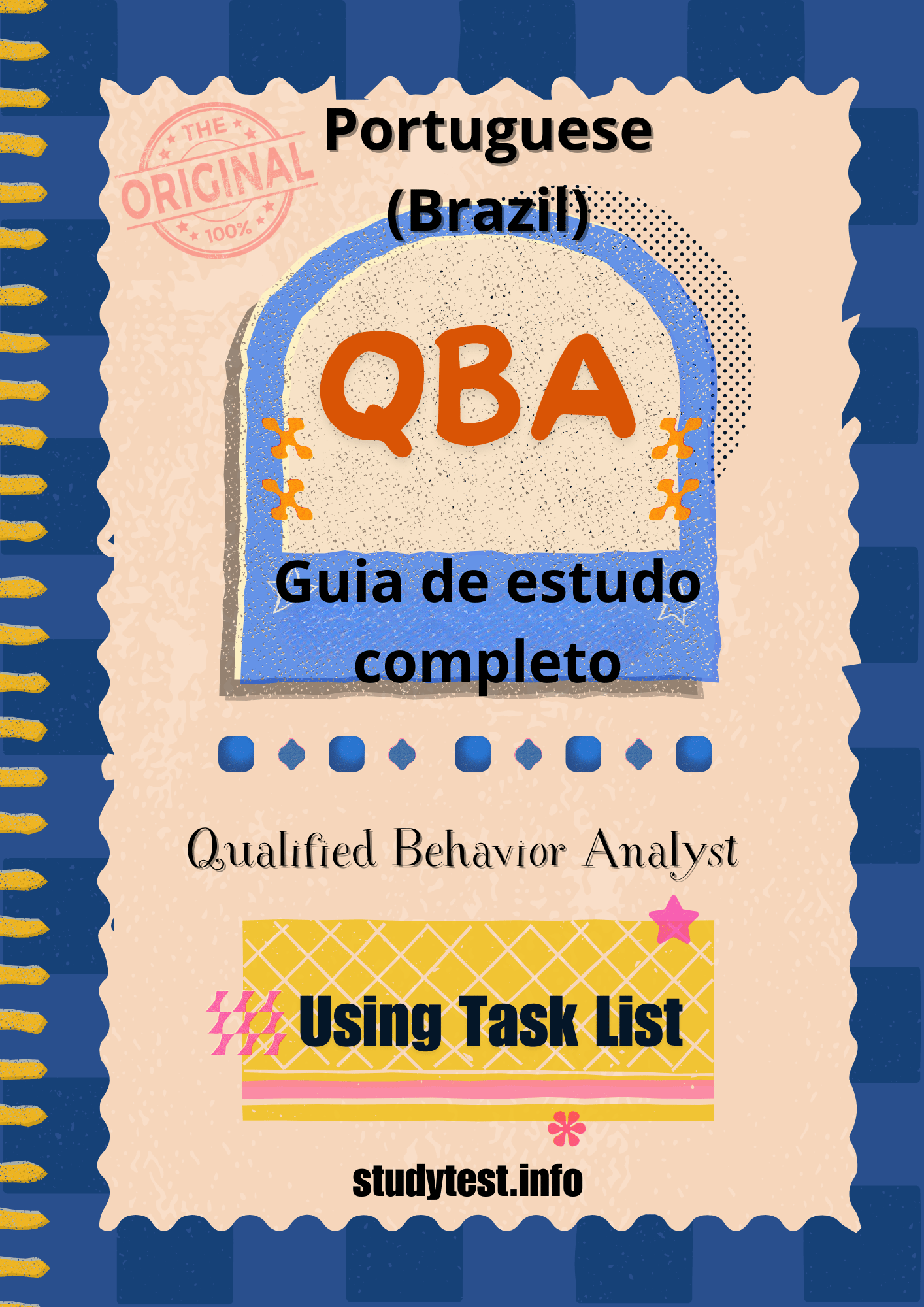 "Capa do Guia de Estudos QBA para preparação para o exame, com texto em negrito e gráficos educacionais relacionados à análise do comportamento."