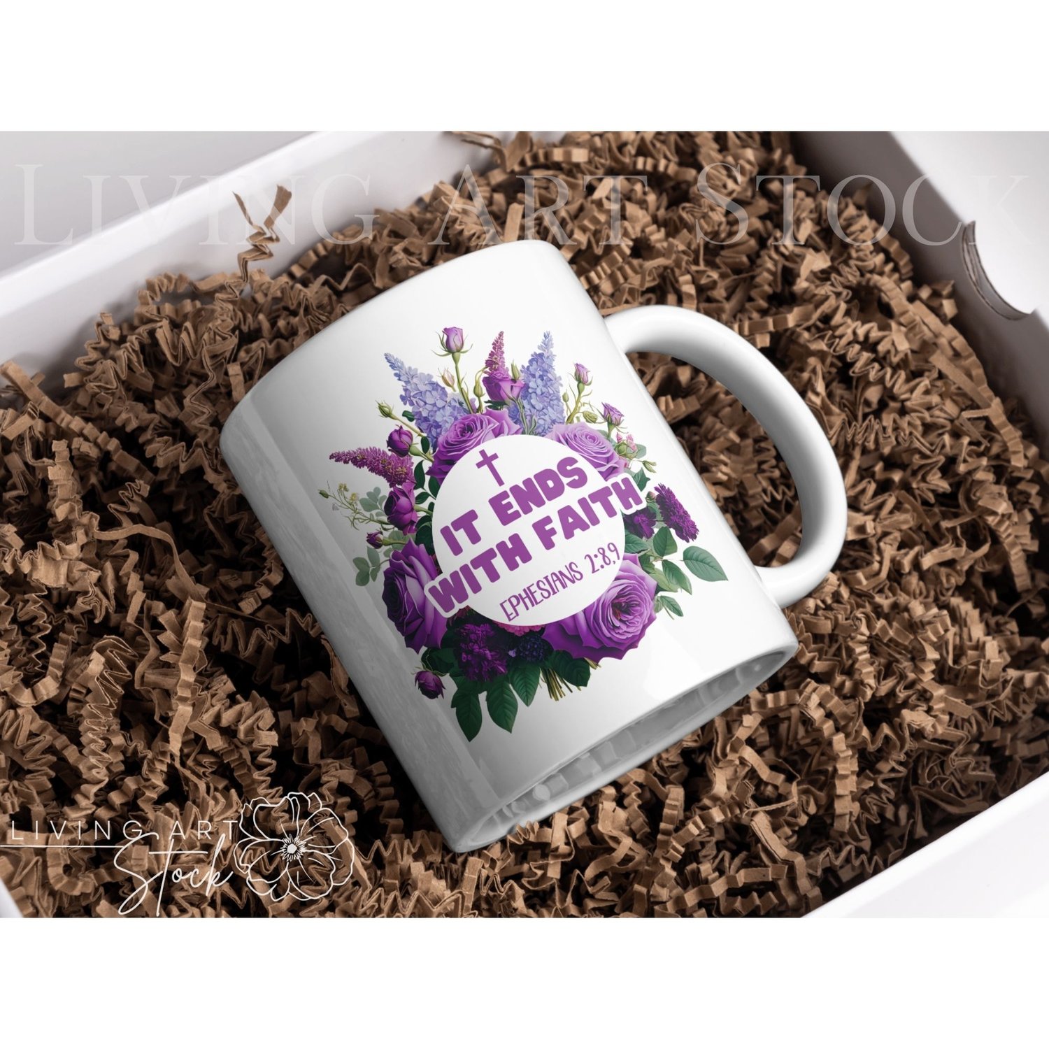 It Ends with Faith, PNG Prurple Floral Bouquet Design with Scripture, Christian PNG Designs
