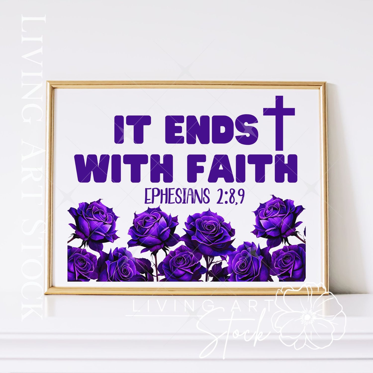 It ends with Faith Scripture Png Sublimation Design in Rich Indigo with Rose Border