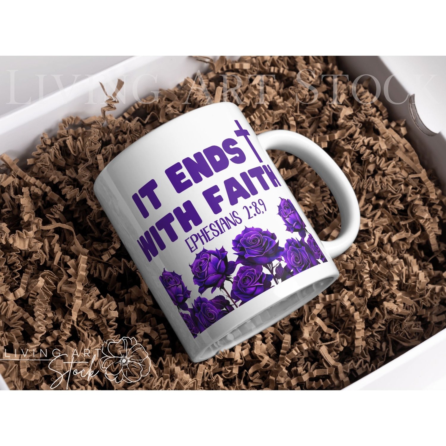 It ends with Faith Scripture Png Sublimation Design in Rich Indigo with Rose Border