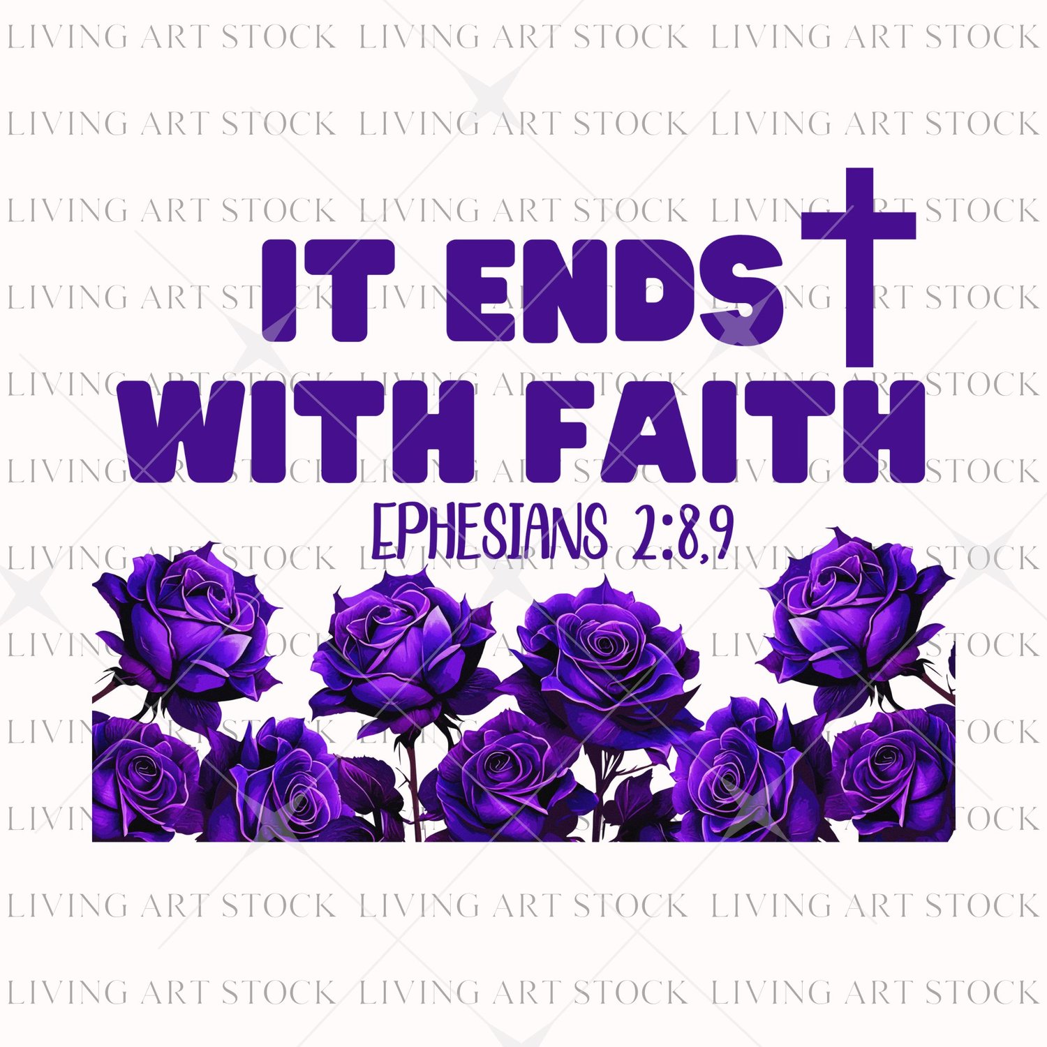 It ends with Faith Scripture Png Sublimation Design in Rich Indigo with Rose Border