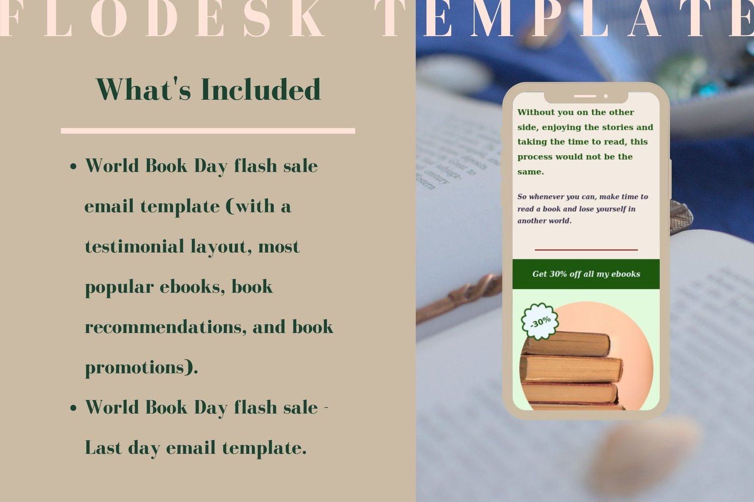 This Flodesk template includes a World Book Day flash sale email template and a World Book Day flash sale - last day email template.