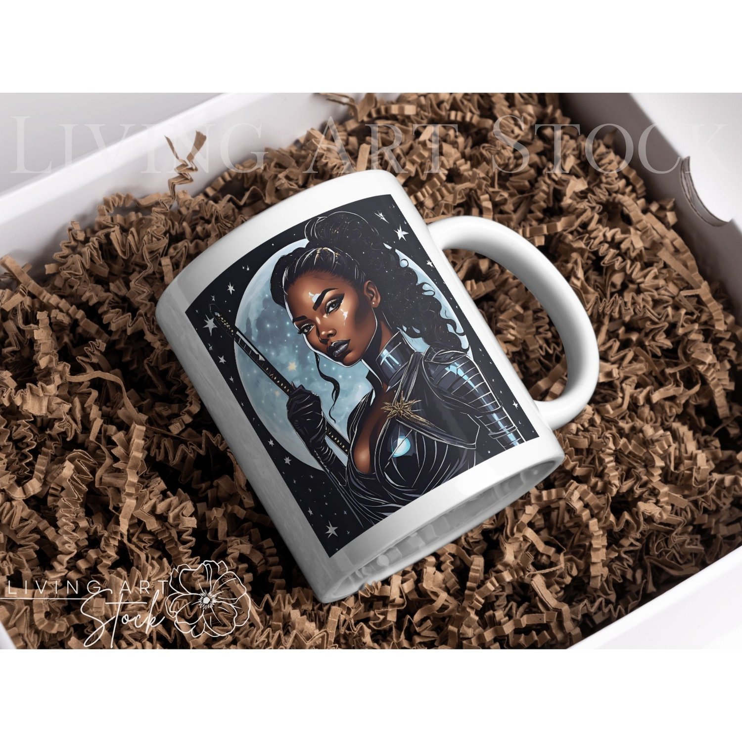 Black Woman Warrior mug design, Cartoon Illustration