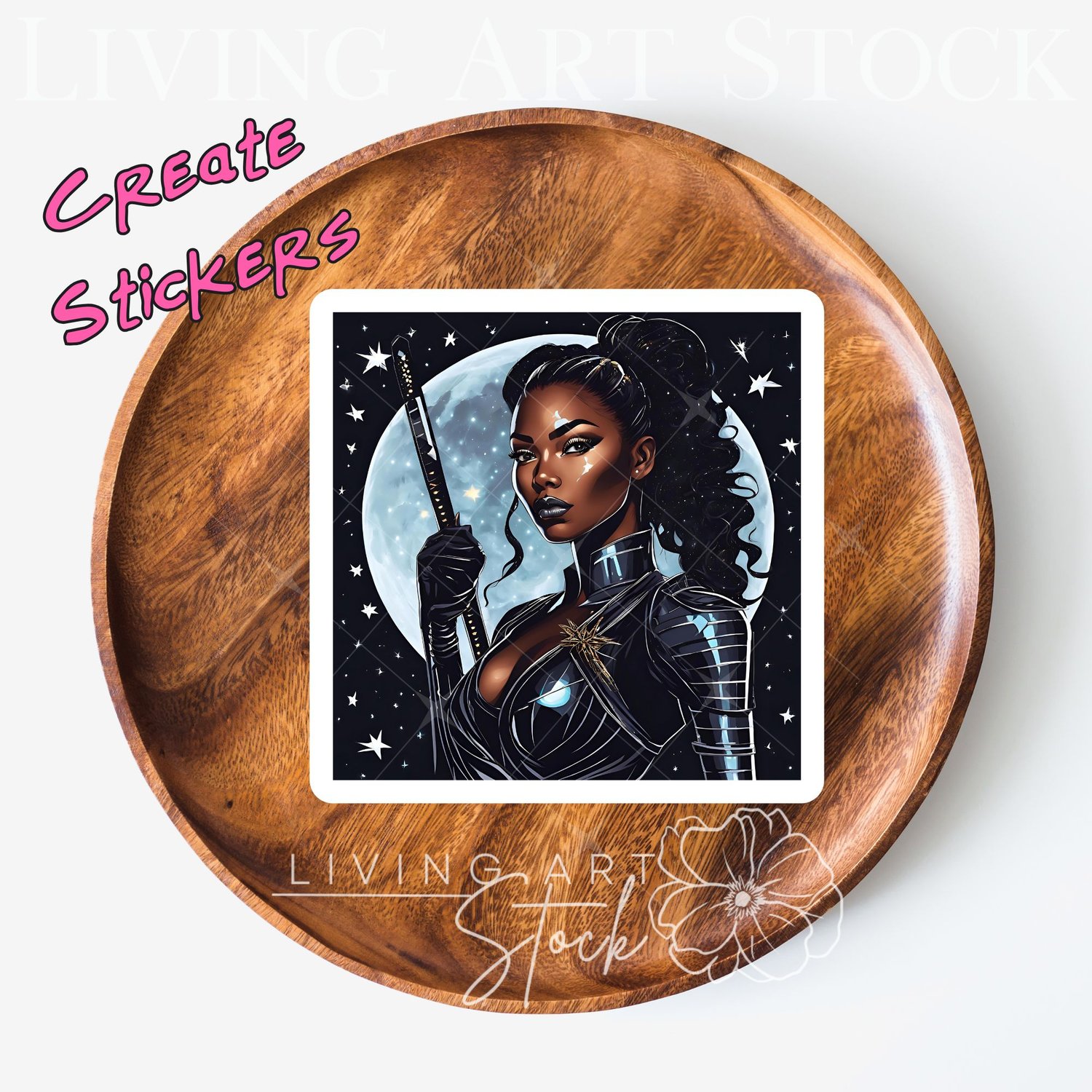 Black Woman Warrior sticker design, Cartoon Illustration