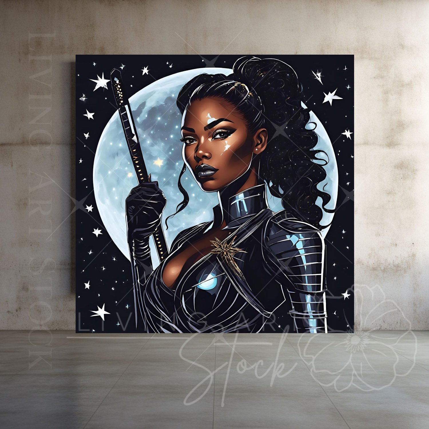 Black Woman Warrior poster design, Cartoon Illustration