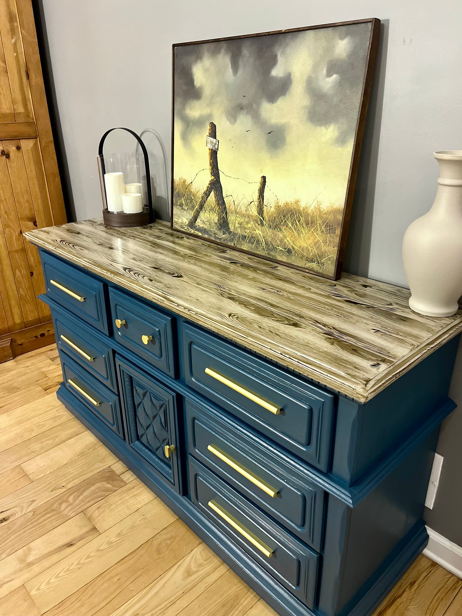 blue and yellow dresser Antebellum Blue