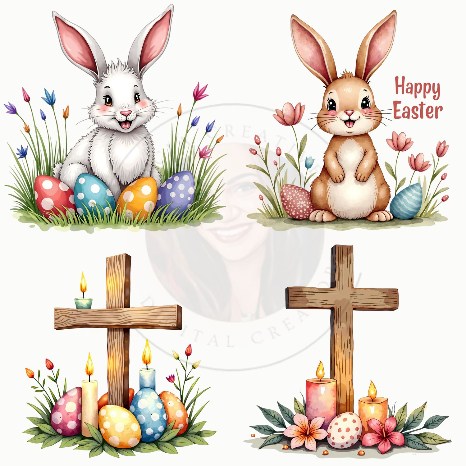 Cute Watercolor Easter Clipart – 24 High-Res PNG Images for Spring Designs