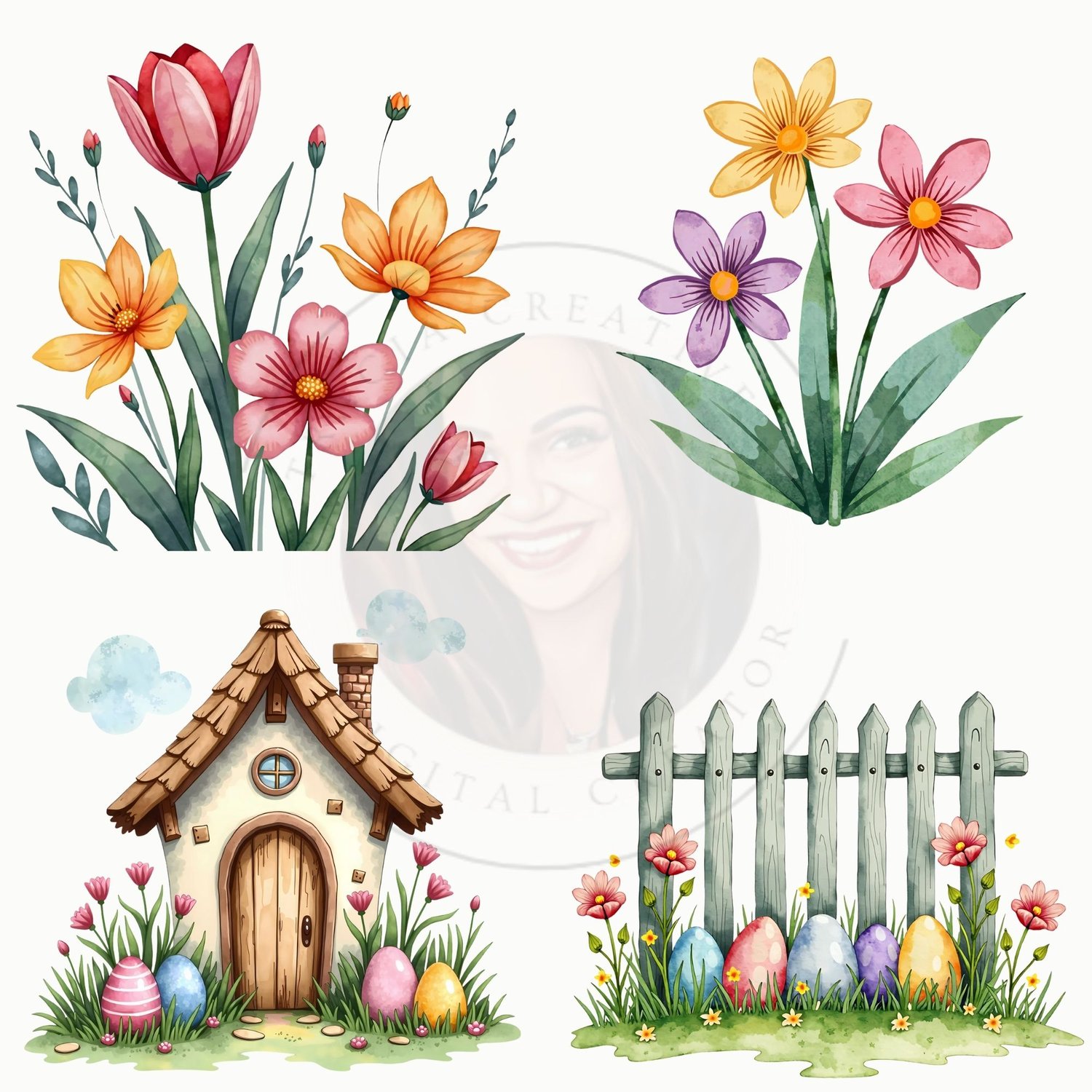 Cute Watercolor Easter Clipart – 24 High-Res PNG Images for Spring Designs