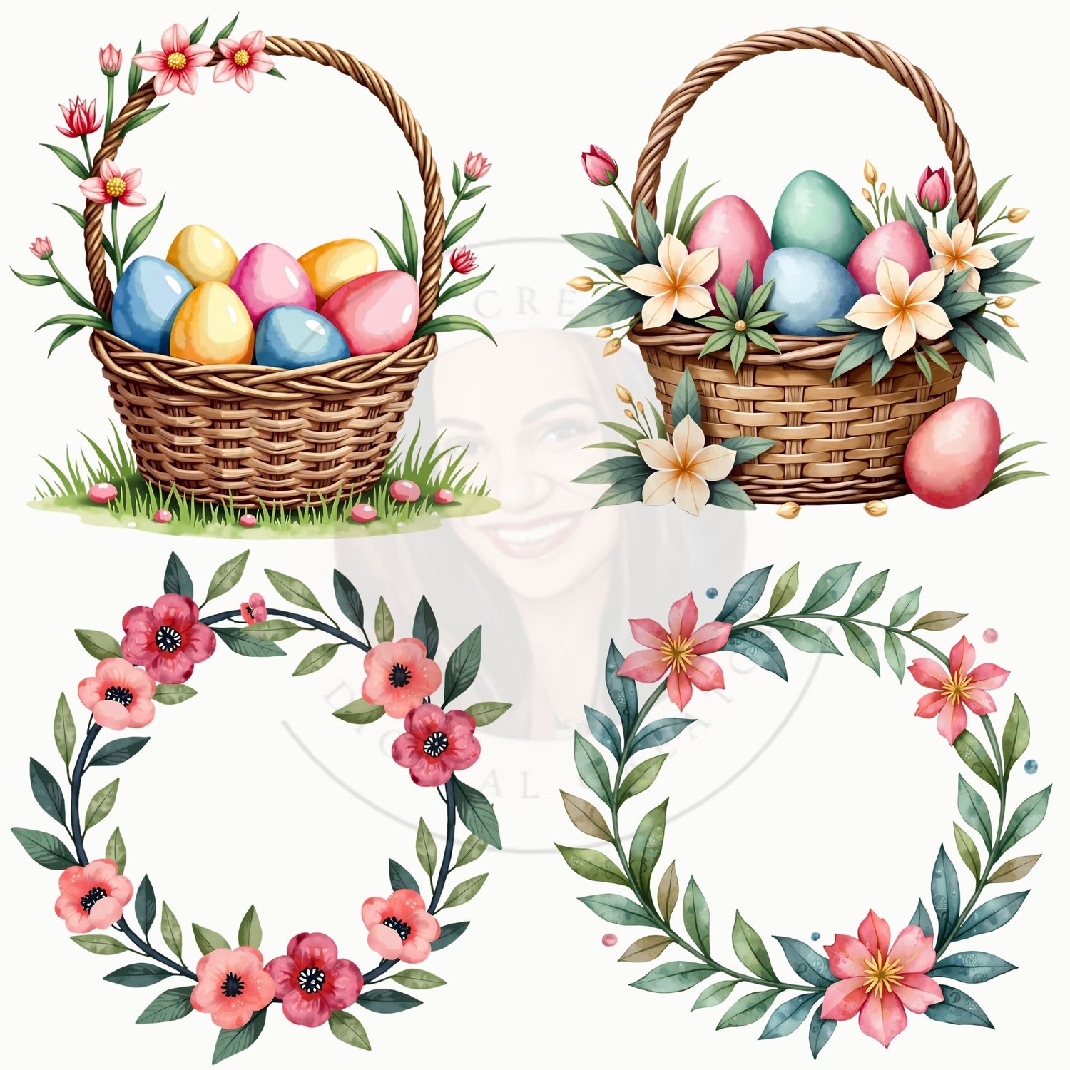 Cute Watercolor Easter Clipart – 24 High-Res PNG Images for Spring Designs