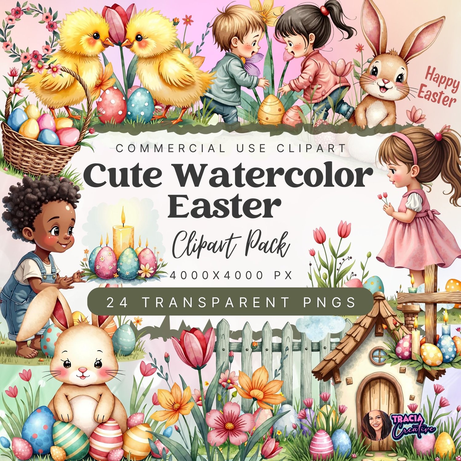 Cute Watercolor Easter Clipart – 24 High-Res PNG Images for Spring Designs