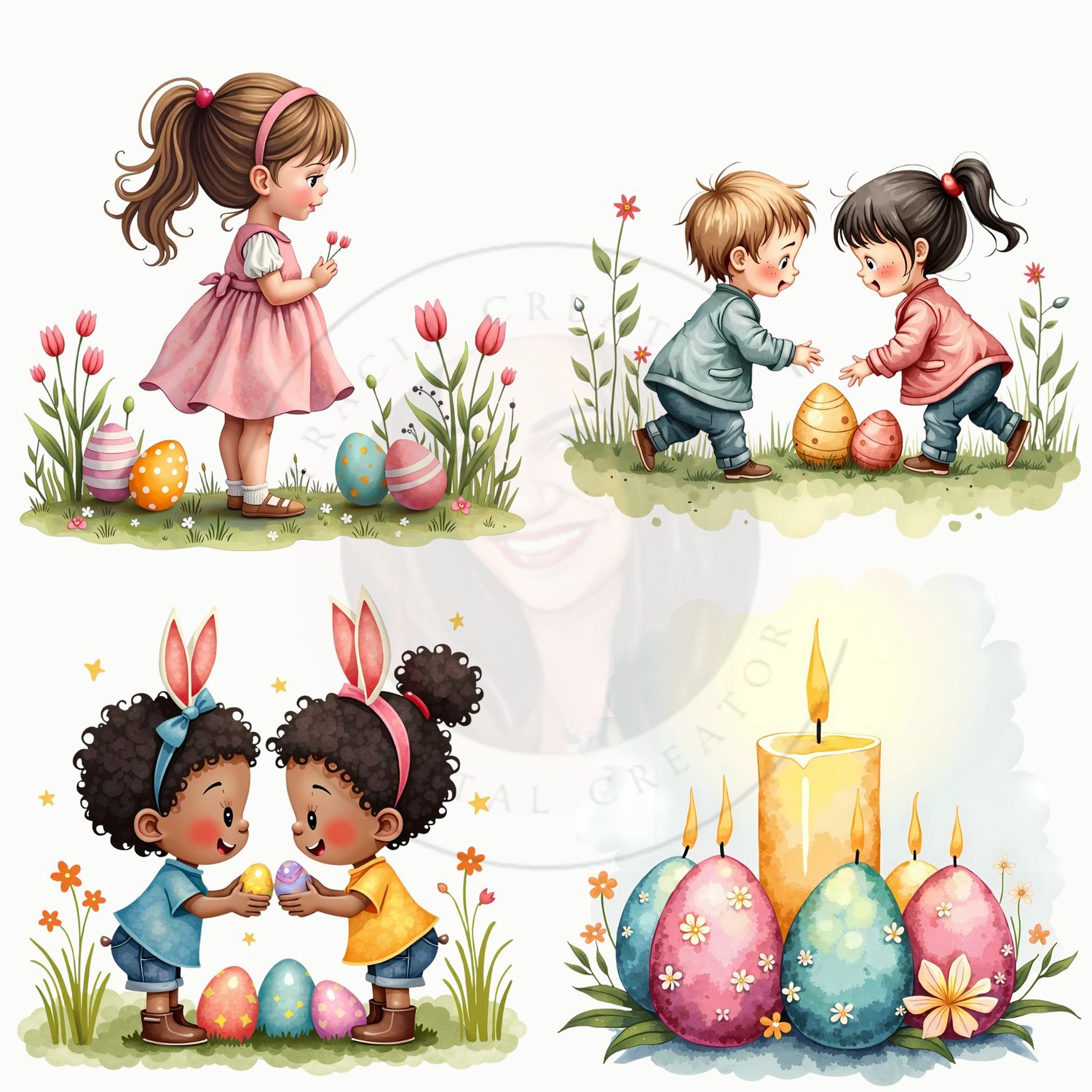 Cute Watercolor Easter Clipart – 24 High-Res PNG Images for Spring Designs