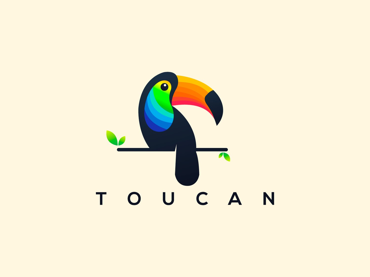 Hand-illustrated toucan logo with a colorful and tropical design, ideal for branding and merchandise.