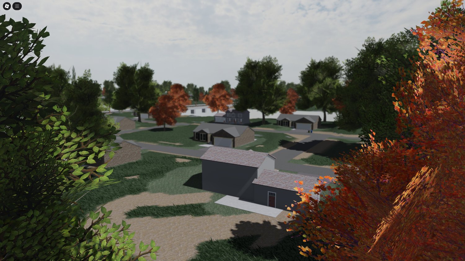 Scenic lakeside area surrounded by virtual residential neighborhoods in the Nashville roleplay map.