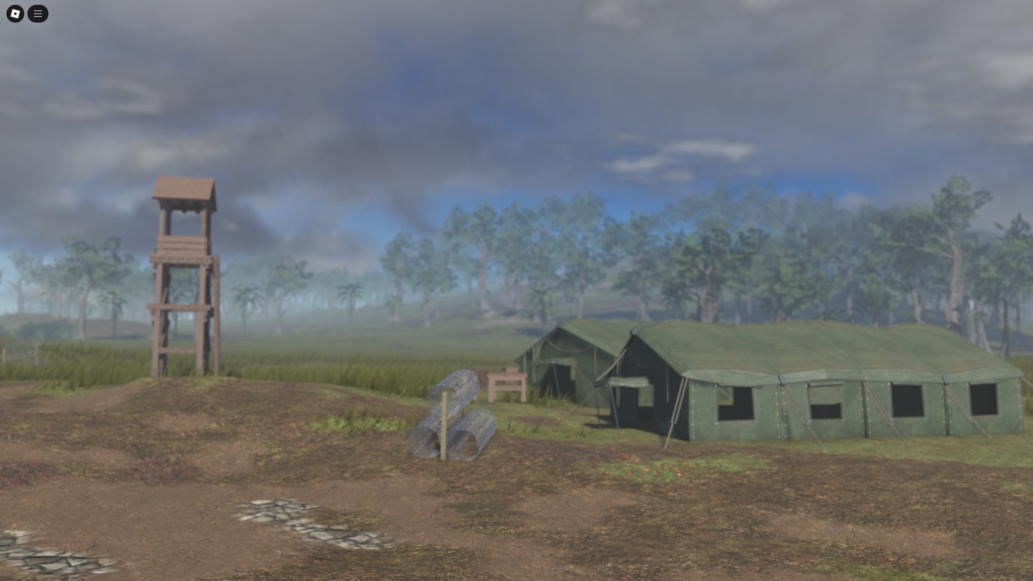 In-game scene of soldiers navigating through a Vietnamese village during a mission.