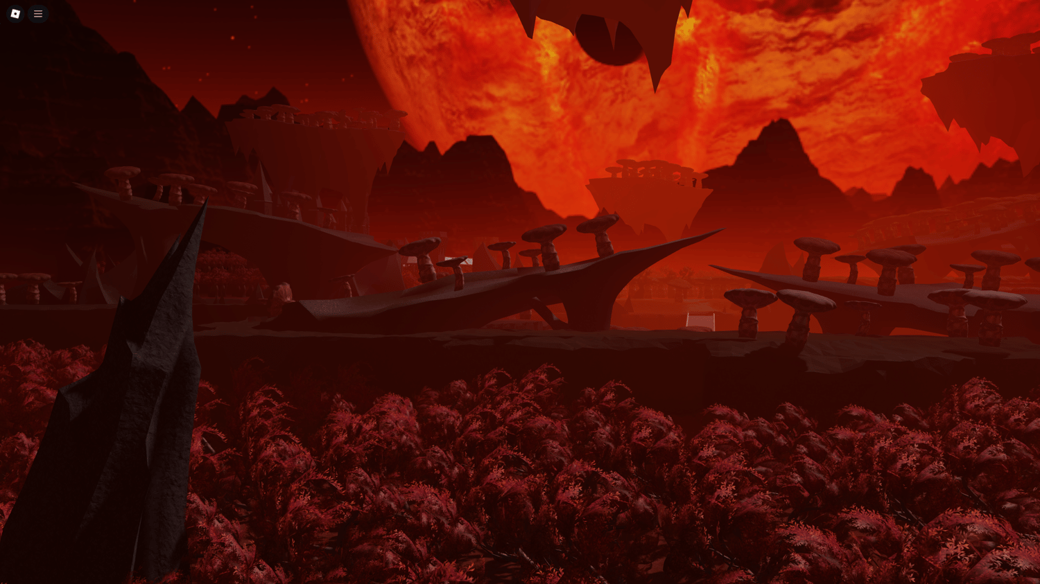 Player navigating through treacherous lava fields in a dark-themed Roblox game.