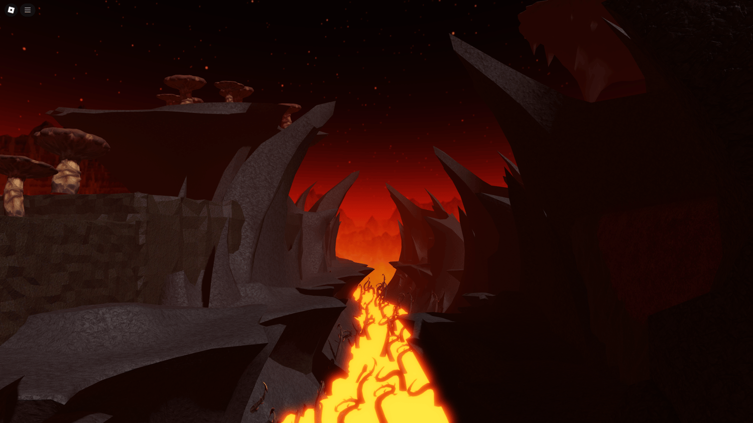 Expansive view of the maps floating islands casting shadows over the fiery terrain below.
