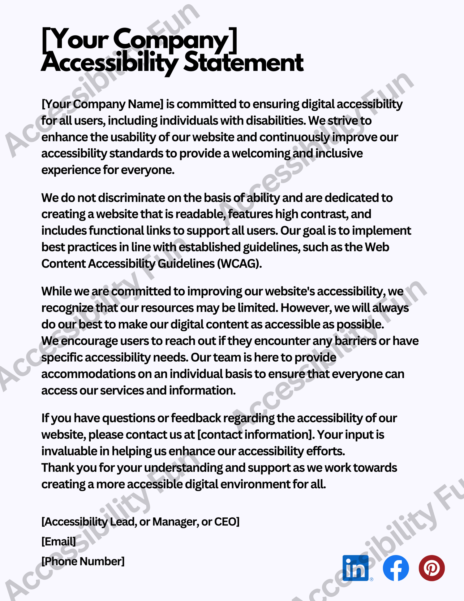 editable accessibility statement for businesses website compliance