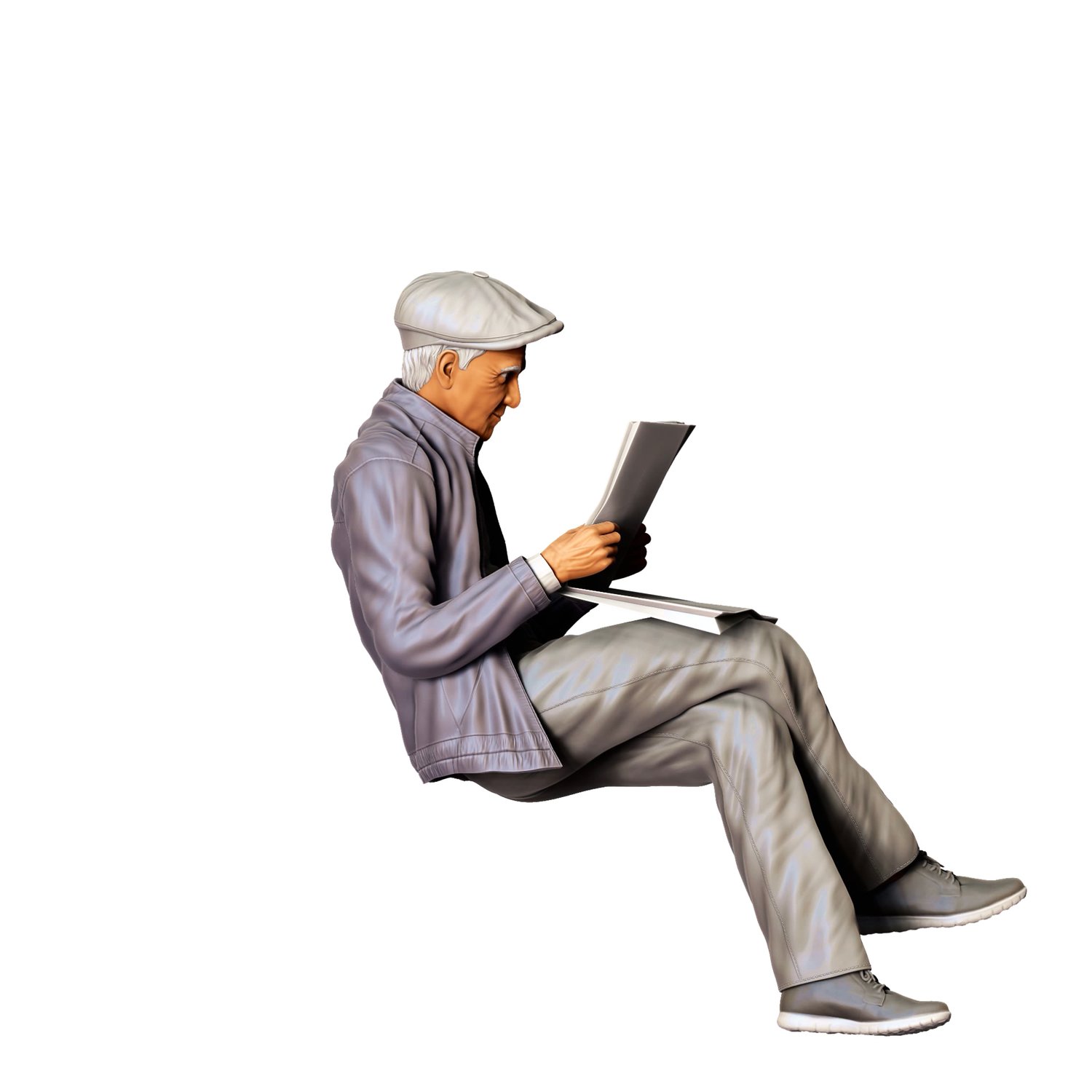 3DP Miniatures, Old man on the bench reading news paper