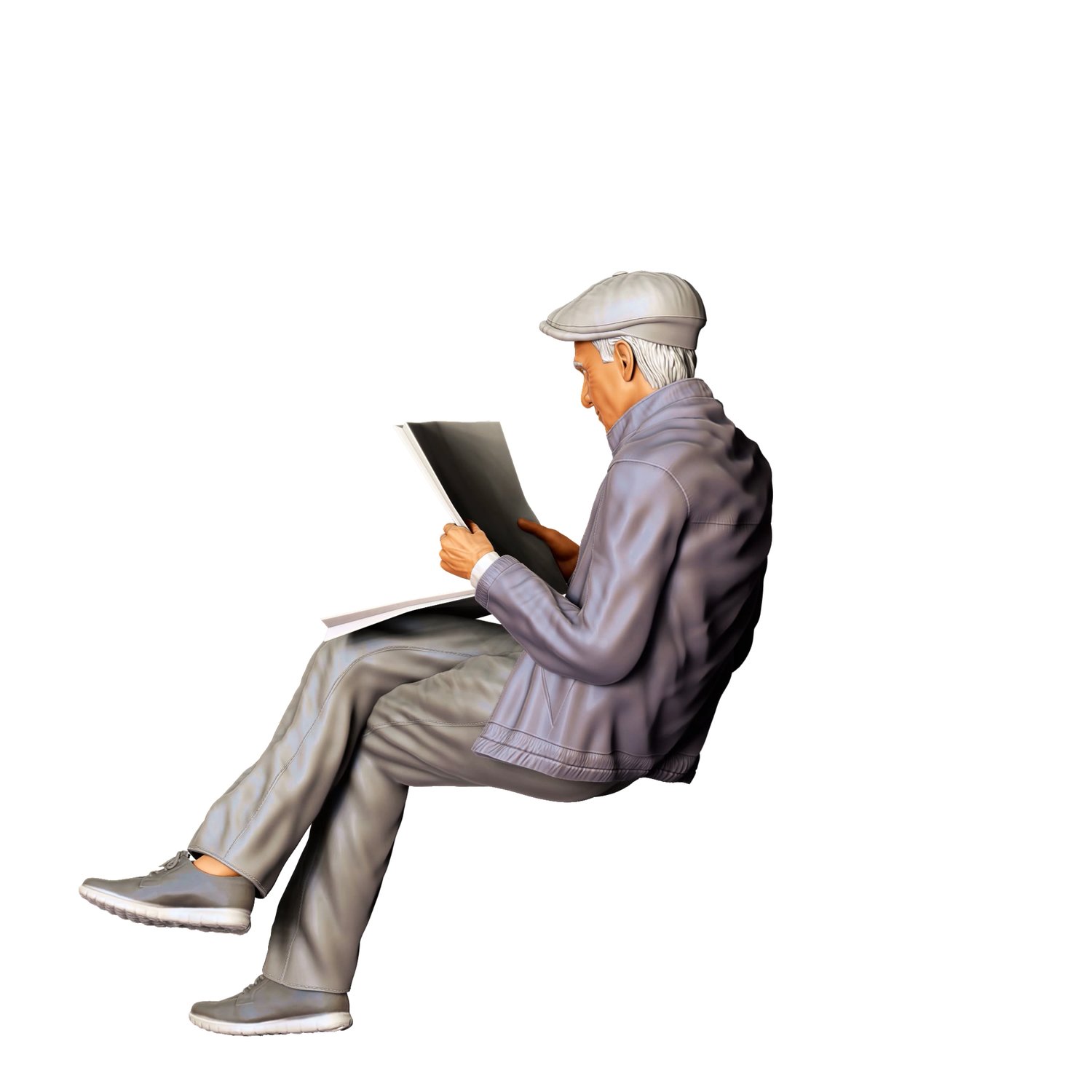 3DP Miniatures, Old man on the bench reading news paper