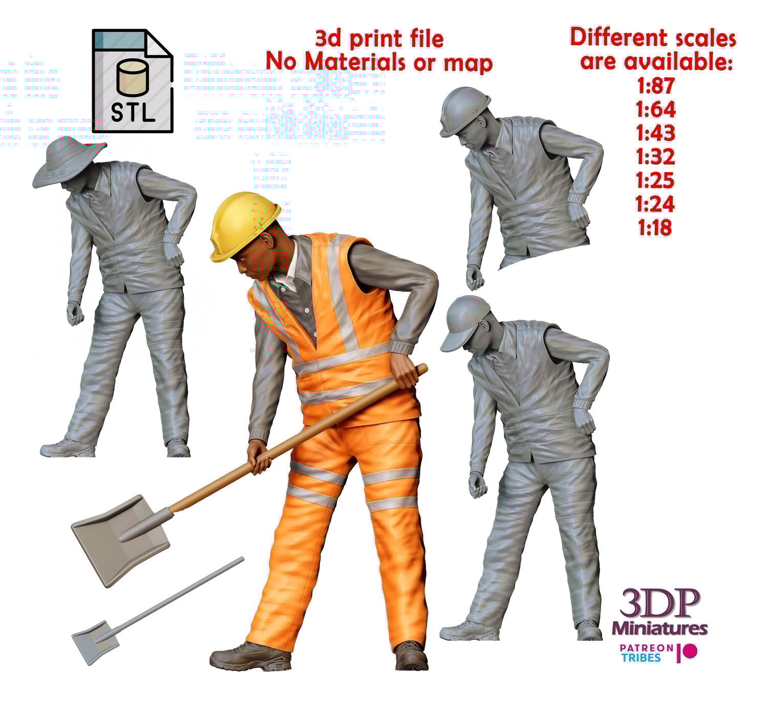 3dp Miniatures, N3 Railway Track Worker with Shovel