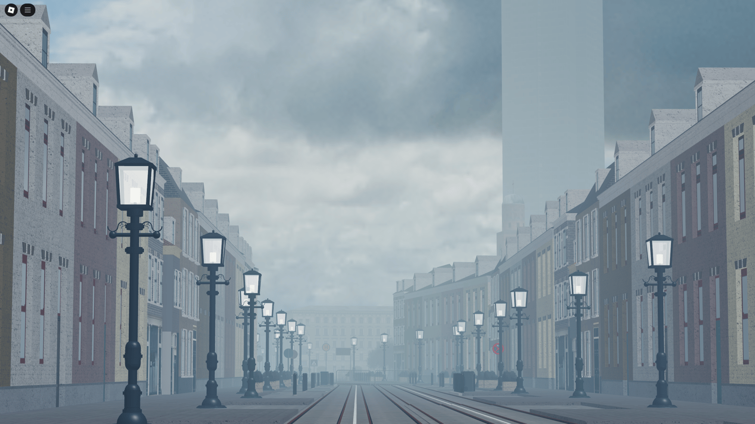 Birds-eye perspective of Frankfurts riverfront integrated into the Roblox map.