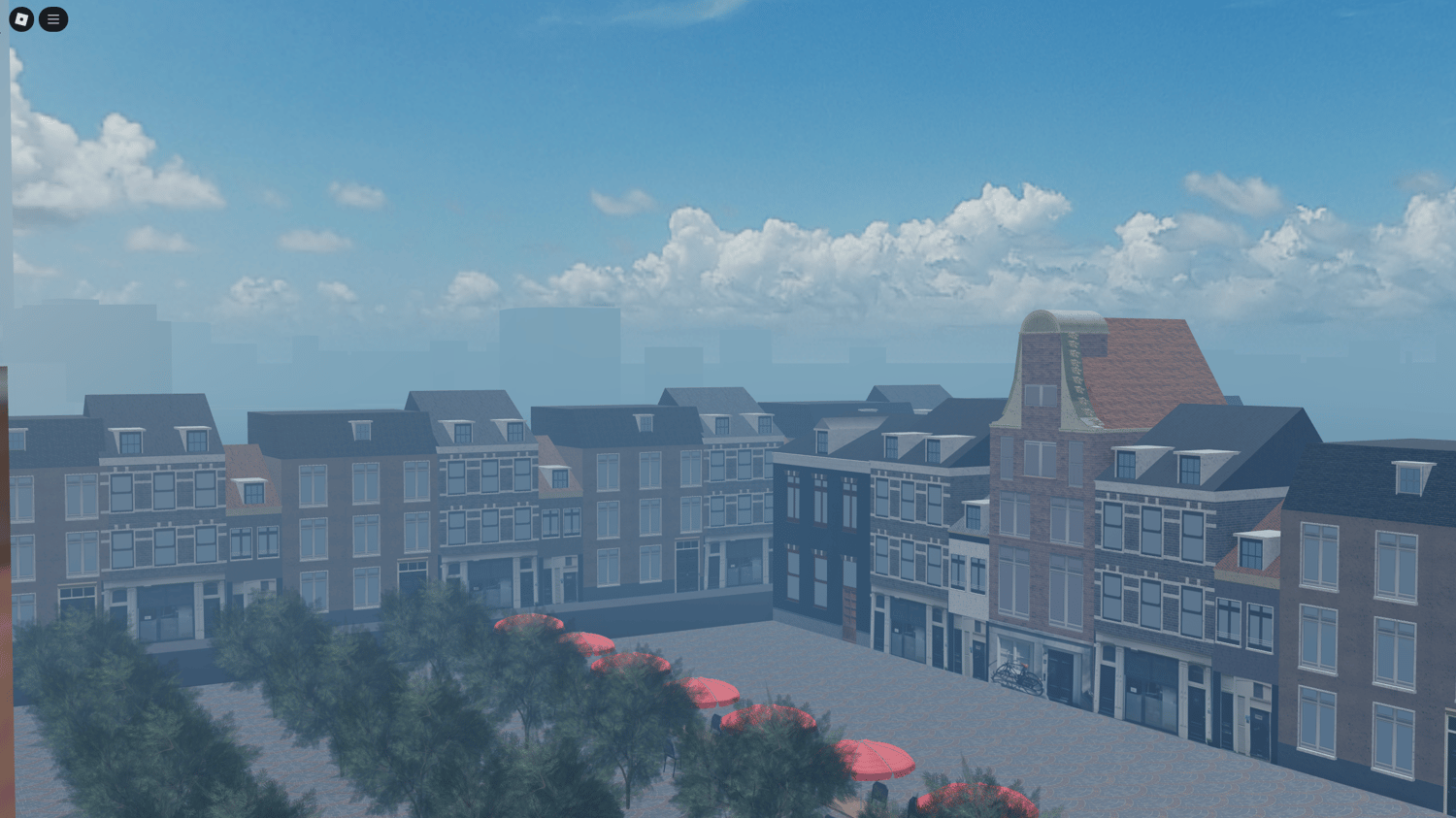 Sunset over the Frankfurt City Template Map, illustrating dynamic lighting and realistic shadows.