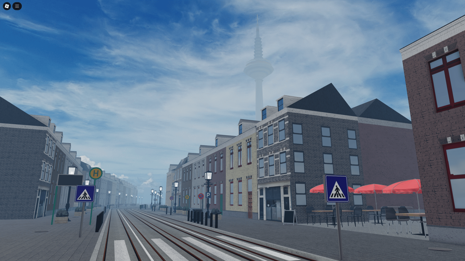 Aerial view of the Frankfurt City Template Map in Roblox, showcasing detailed urban planning and architecture.