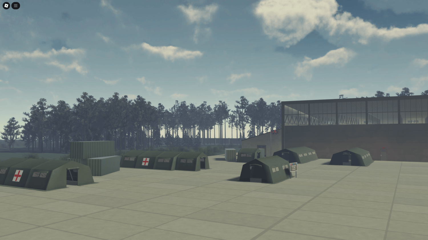 Sunset over the British Army-Style Airbase, highlighting the intricate design of the infrastructure.