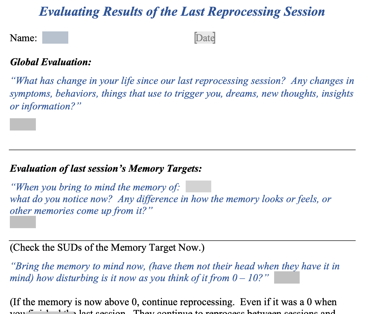 Evaluating Results of the Last Reprocessing Session - MS Word Version
