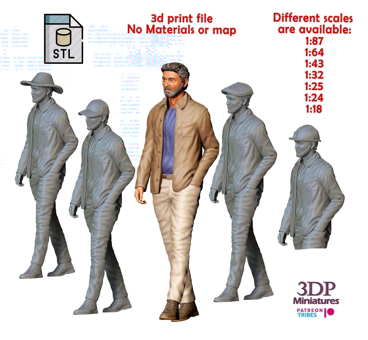 3dp Miniatures, N1 Man walking