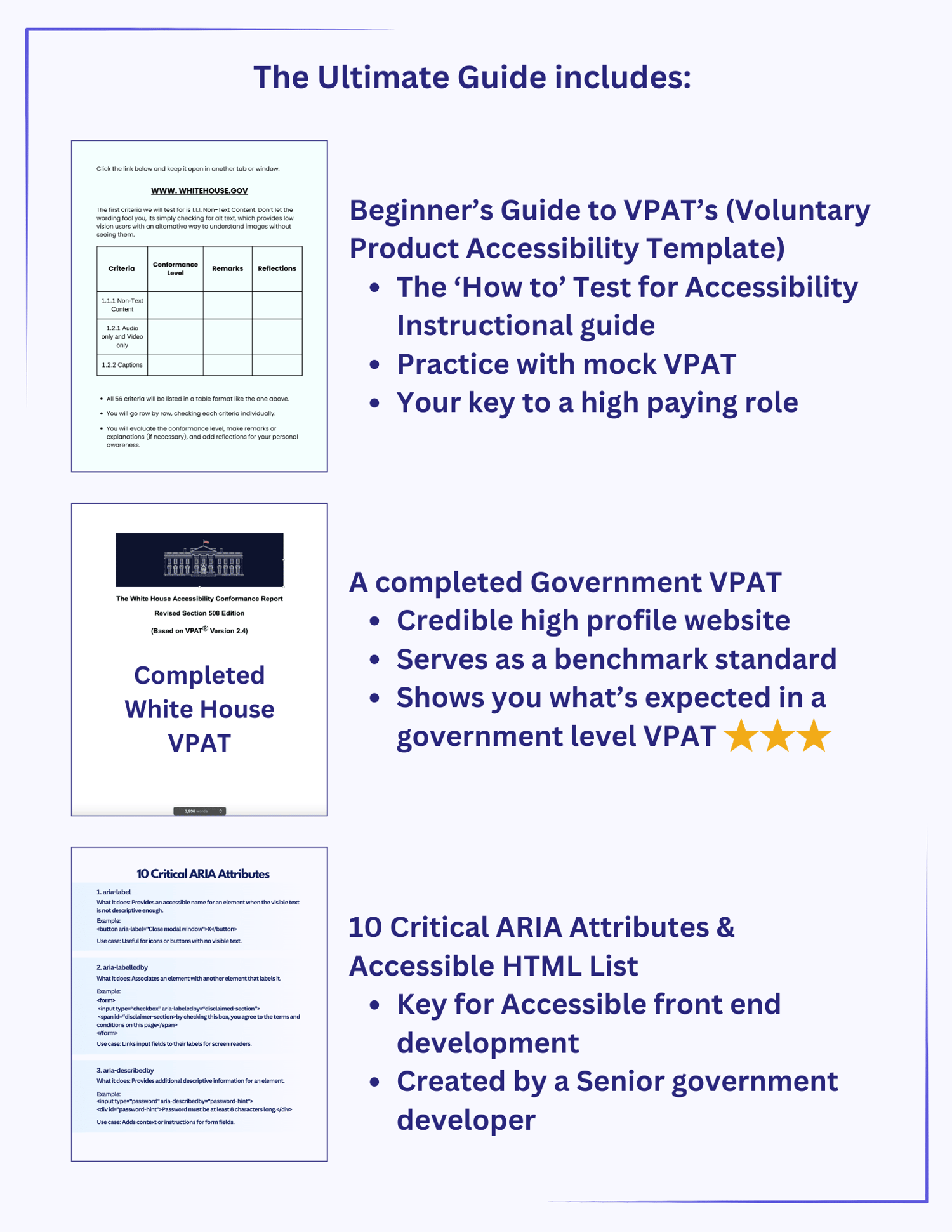 ultimate accessibility toolkit includes beginners guide to VPAT, and ARIA checklist for programming