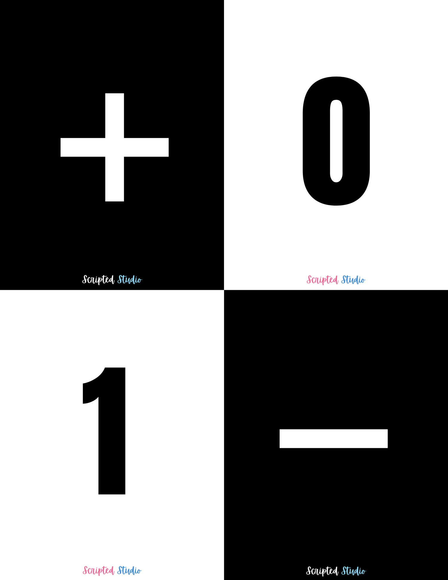 Black and white domino-style flashcards for numbers 0 to 1, designed to help children practice math and number recognition in a visually engaging way.