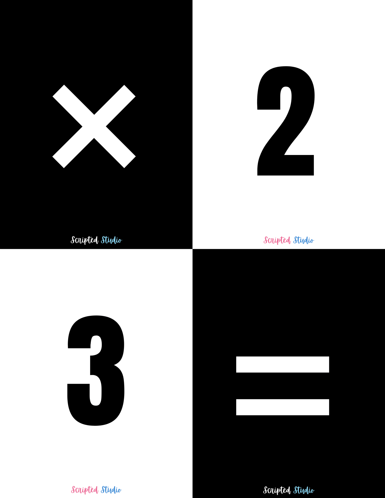 Black and white domino-style flashcards for numbers 1 to 3, designed to help children practice math and number recognition in a visually engaging way.