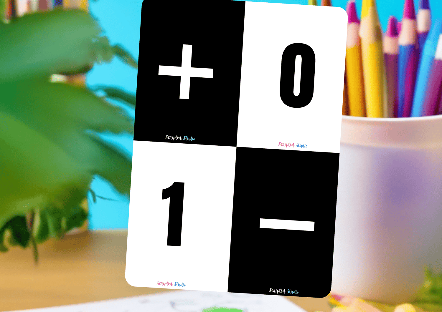 Black and white domino-style flashcards for numbers 0 to 1, designed to help children practice math and number recognition in a visually engaging way. mockup