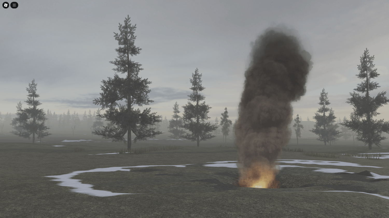 Roblox avatars conducting reconnaissance near an insurgent base hidden within the terrain.