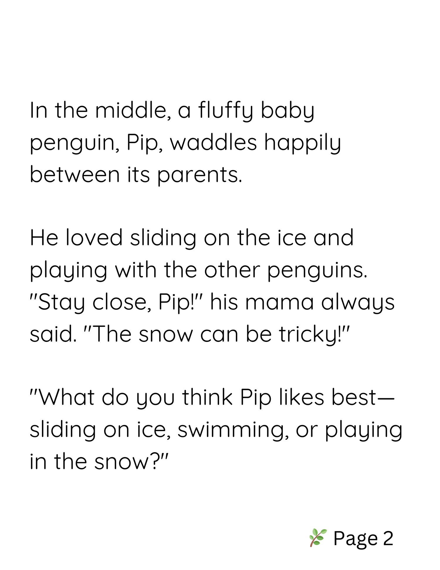 A cute, fluffy penguin looking around in a snowy landscape, searching for its family. adventure